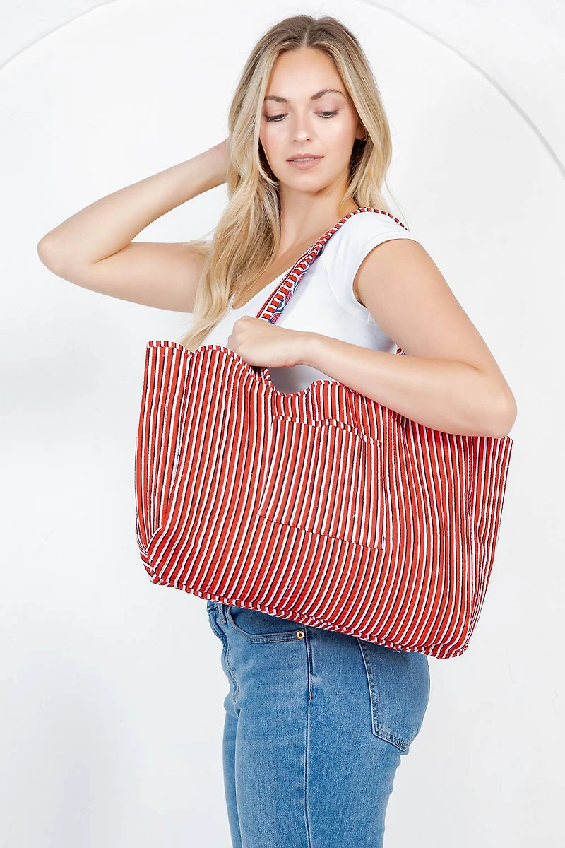 Red Floral Quilted Tote Bag