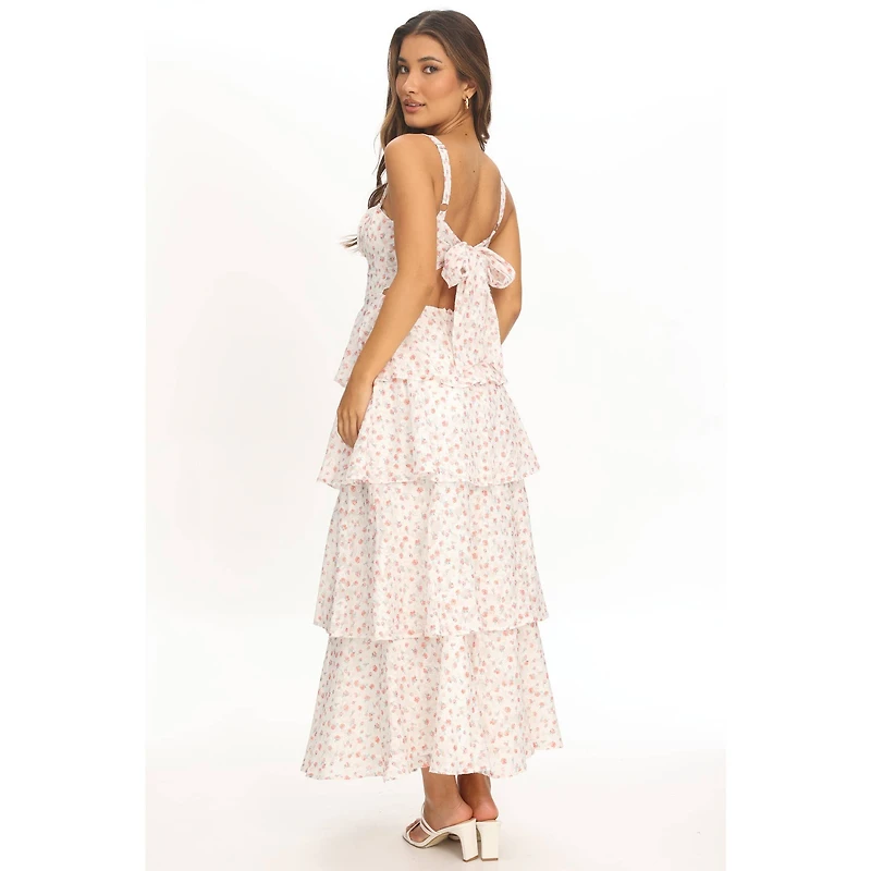 White Floral Tiered Maxi Dress