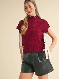 Wine Mock Neck Cropped Sweater Vest