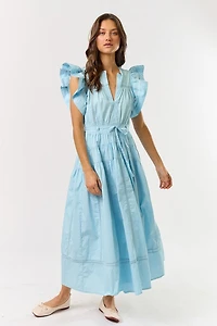 Blue Ruffle Sleeve Maxi Dress