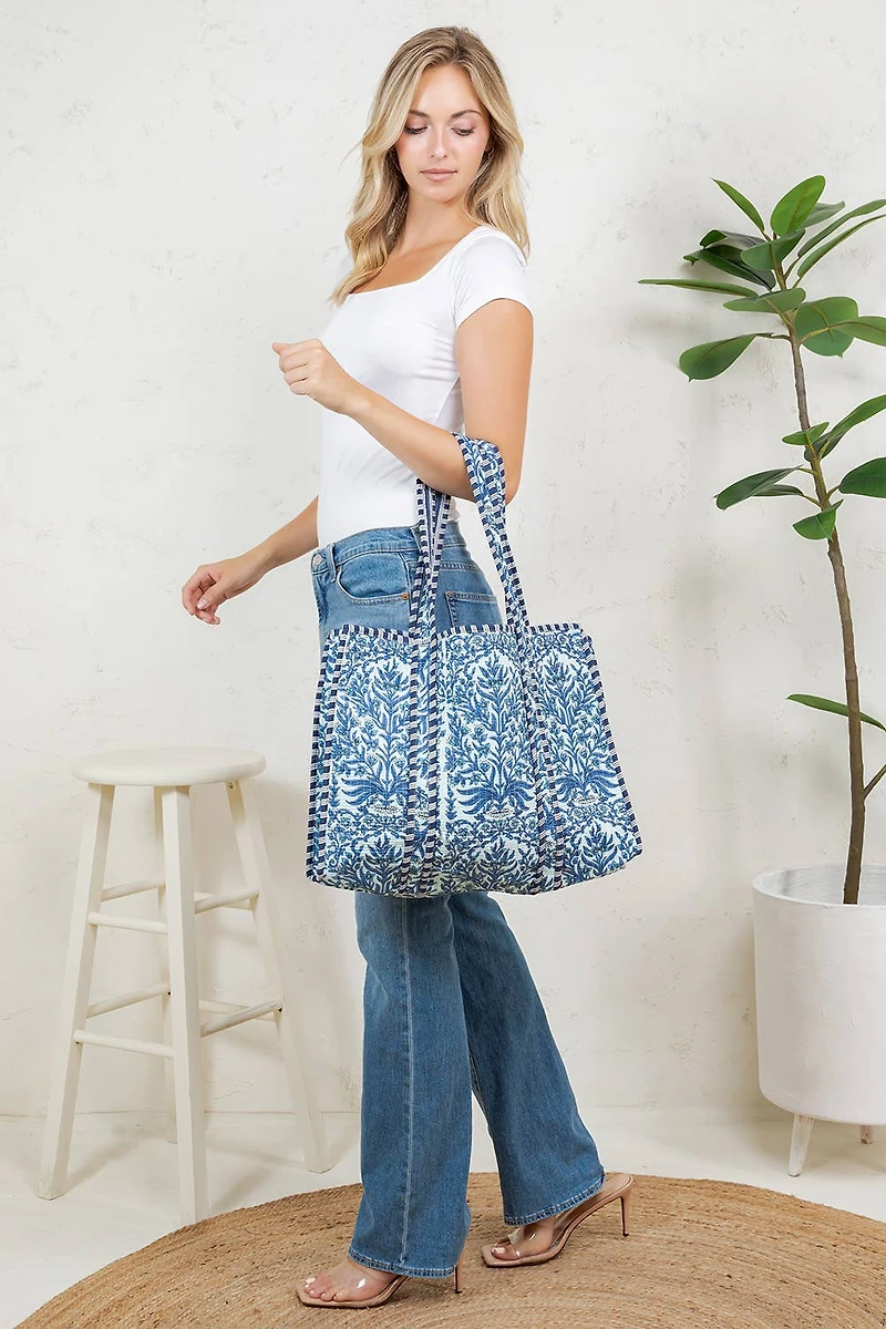 Navy Reversible Quilted Tote Bag
