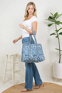 Navy Reversible Quilted Tote Bag
