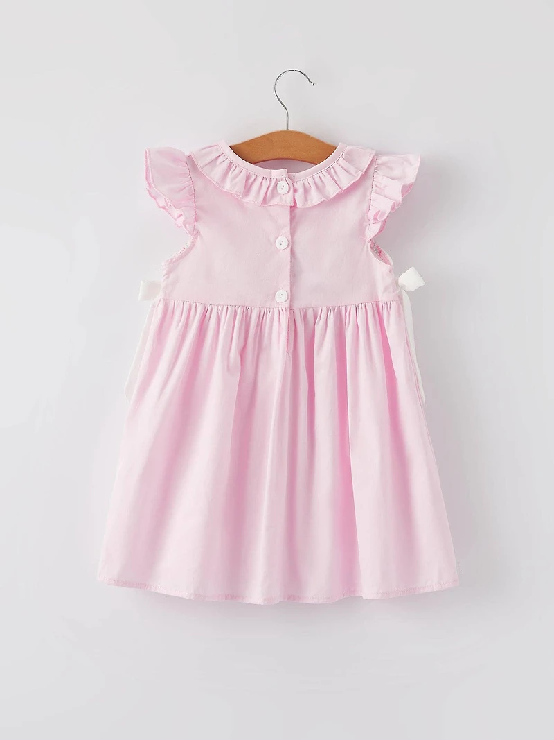 Smocking Easter Embroidered Ruffles Girls Pink