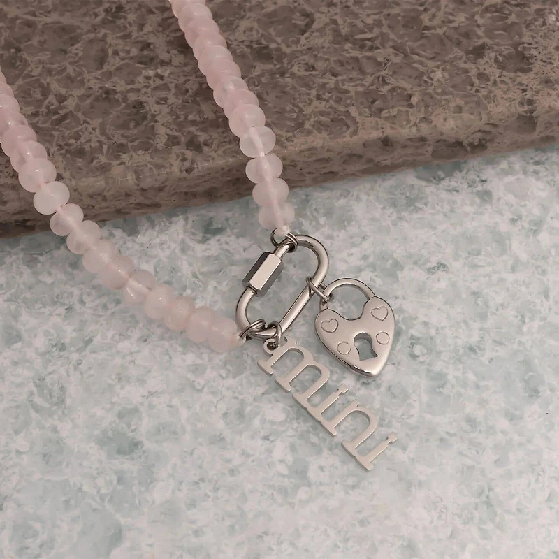 Stainless Steel Pink Chunky Glass Bead Necklace