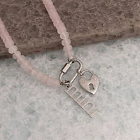 Stainless Steel Pink Chunky Glass Bead Necklace