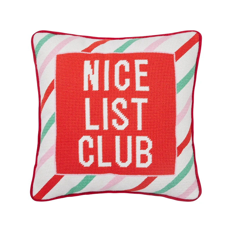 Nice List Club Embroidered Pillow