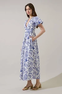 Blue Jaylene Pleated Maxi Dress Virda Floral