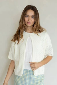 White Short Sleeve Cardigan