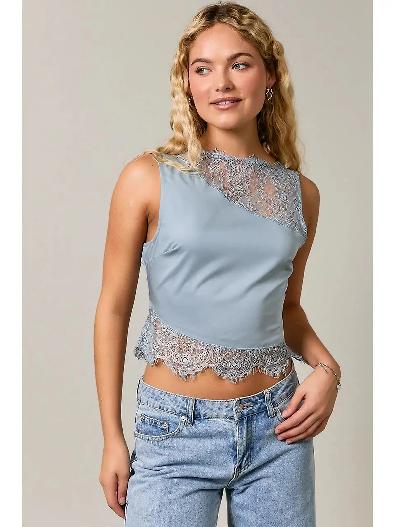Blue Lace Sleeveless Top