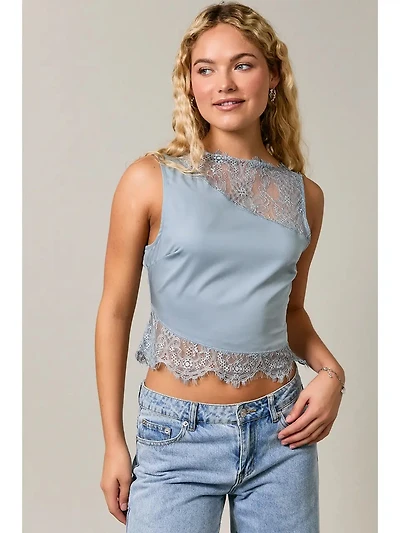 Blue Lace Sleeveless Top