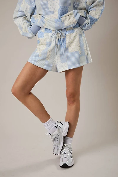 Blue Patchwork Print Shorts