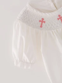 White Smocking Embroidered Crucifix Girls