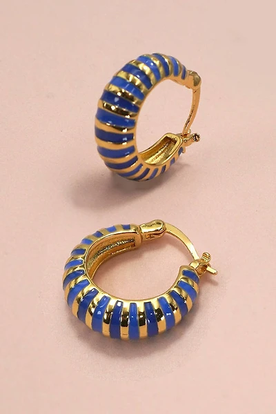 Blue ENAMEL HUGGIE HOOP EARRINGS