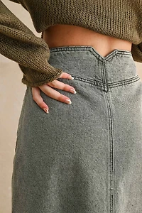 Gray Button Front Washed Skirt