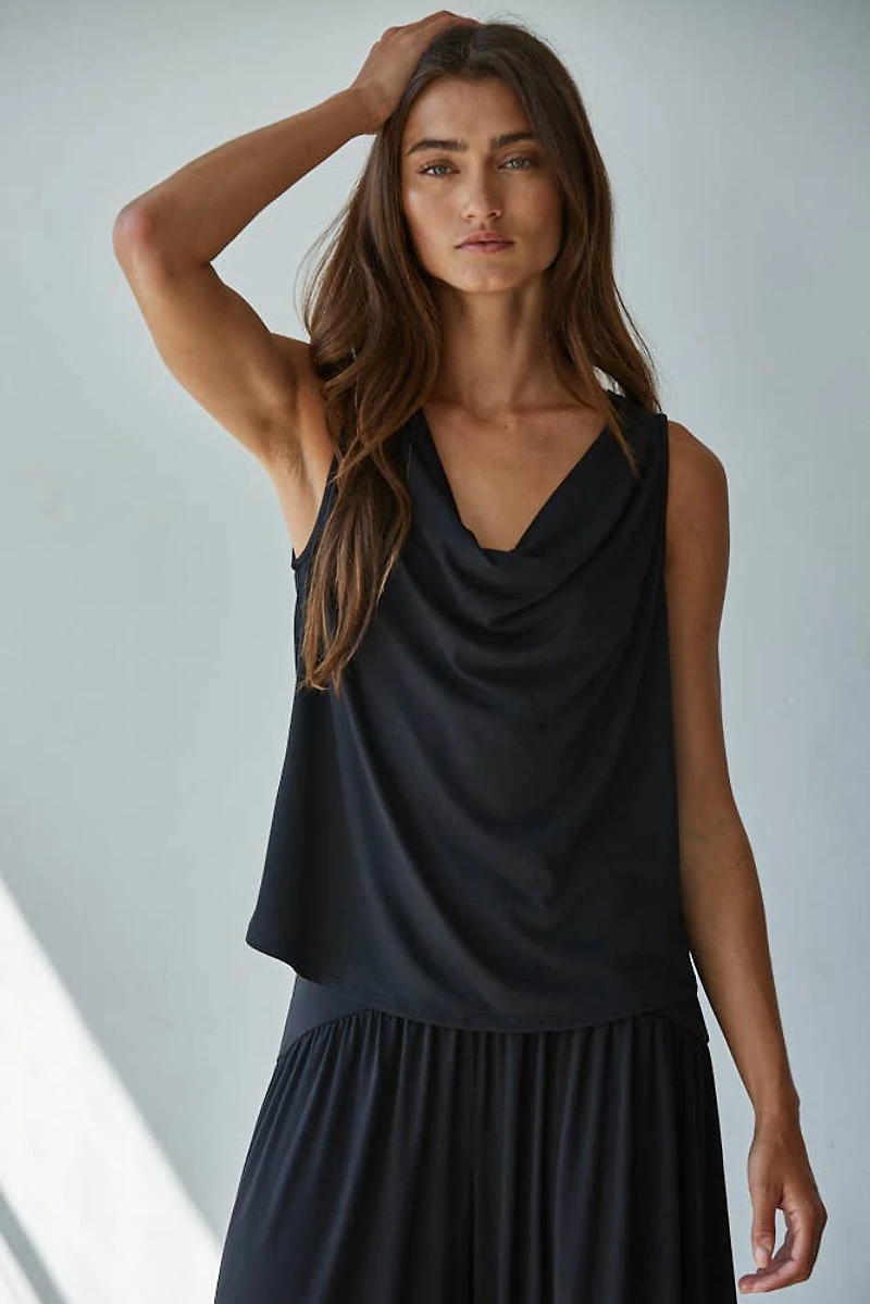 Black Sleeveless Cowl Neck Top