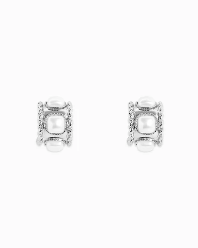 Rope Textured Square Pearl Hoop Earring