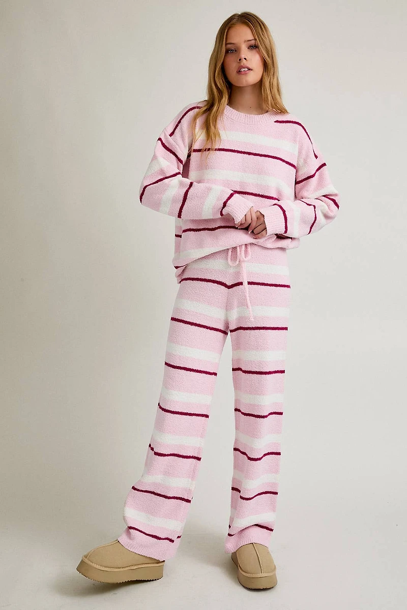 Pink & Cream Stripe Sweater Pants Set