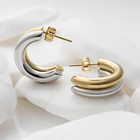 Gold Stainless Steel Mixed Metal Huggie Earrings
