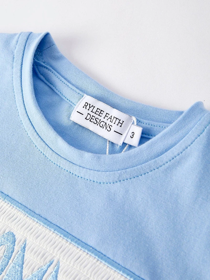 "I Love MOMMY" Embroidery Smocking Baby Boys Striped Shorts Set