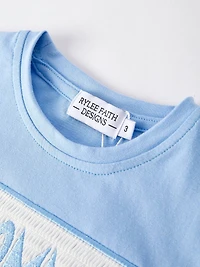 "I Love MOMMY" Embroidery Smocking Baby Boys Striped Shorts Set