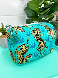 Quilted Makeup Bags | Aqua and Blue Tigers