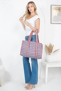 Red Floral Quilted Tote Bag