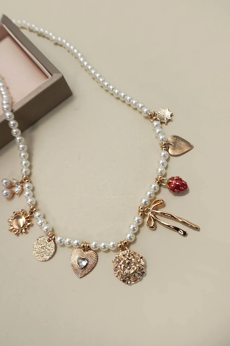 PEARL BEADED BOW STRAWBERRY CHERRY NECKLACE | 80N91511