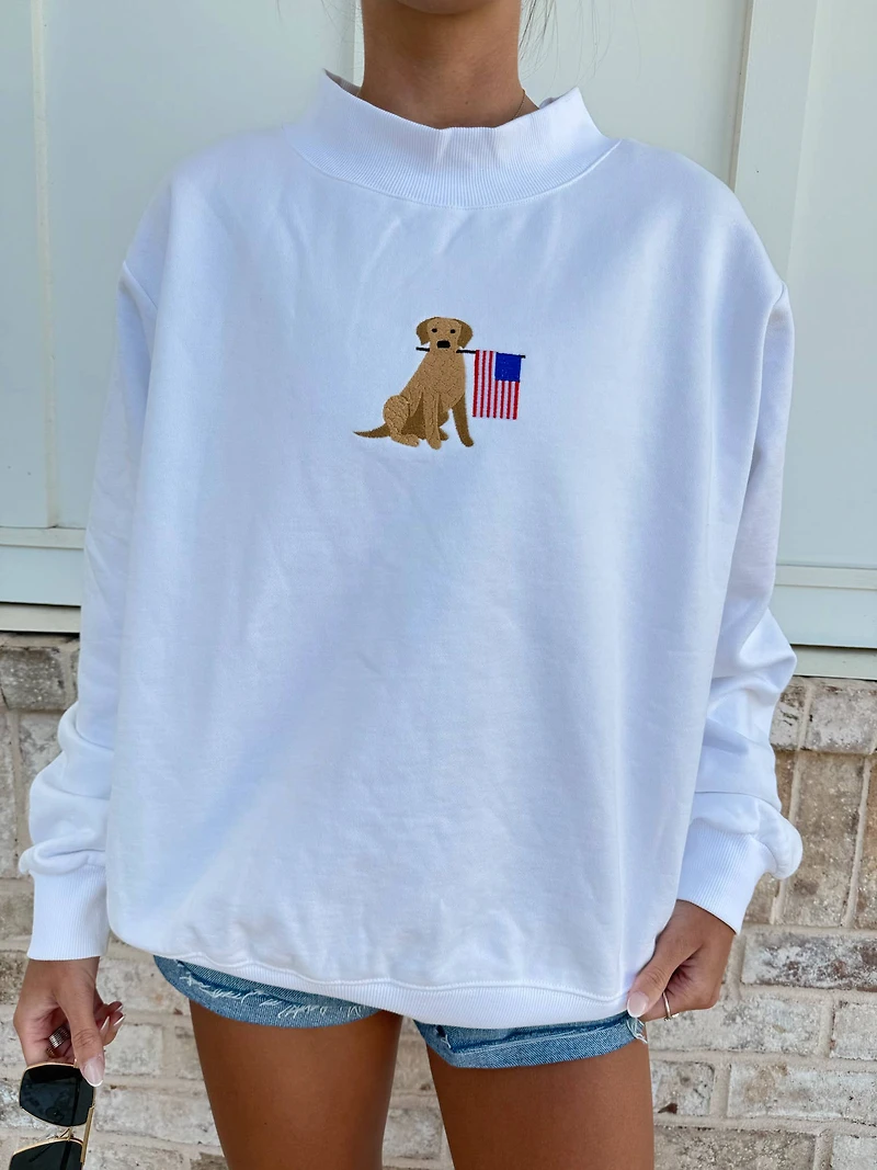 White American Flag Dog Mockneck