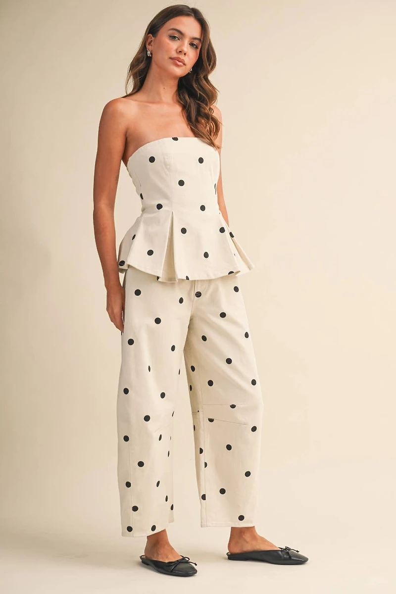 White Polka Dot Strapless Set