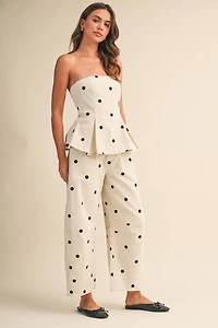 White Polka Dot Strapless Set