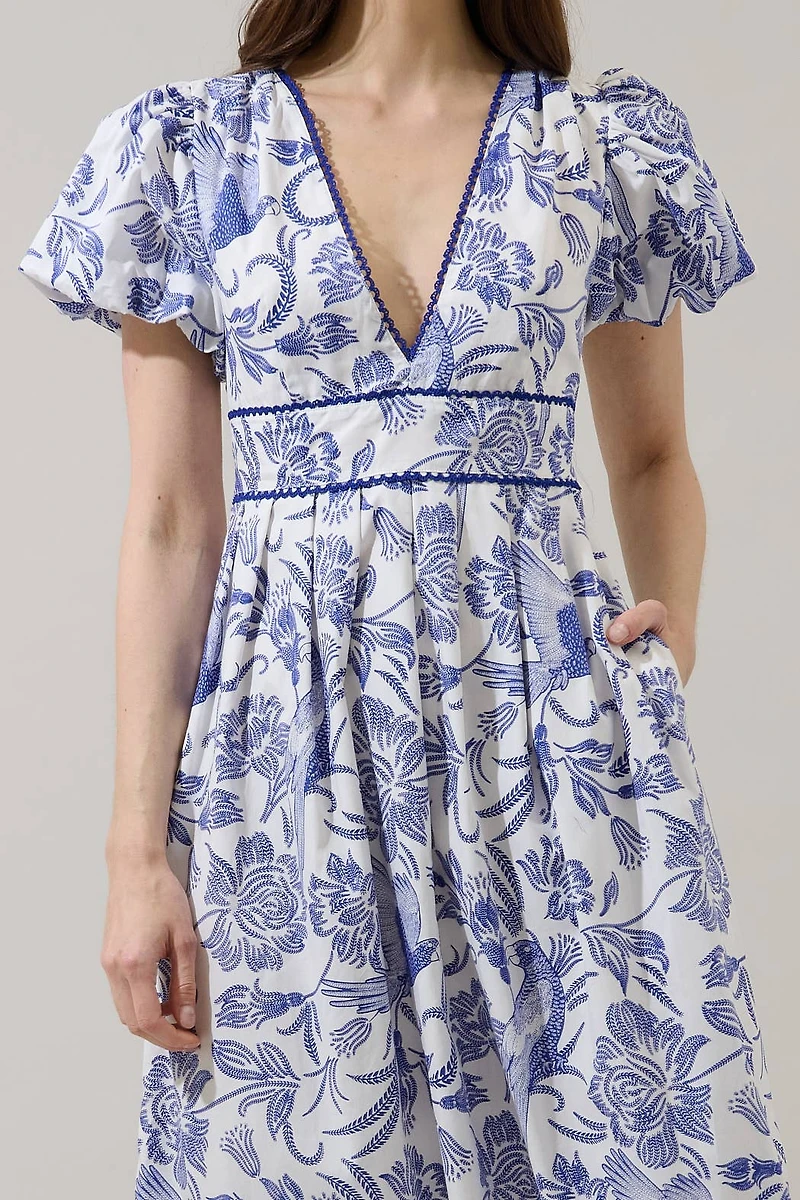 Blue Jaylene Pleated Maxi Dress Virda Floral