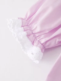 Girls Easter Bunny Smocking Embroidered Lace Cuff Purple