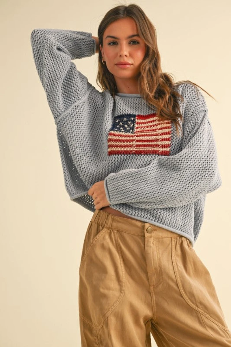 Blue Grey Flag Knitted Sweater