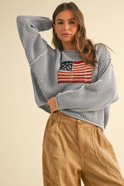 Blue Grey Flag Knitted Sweater