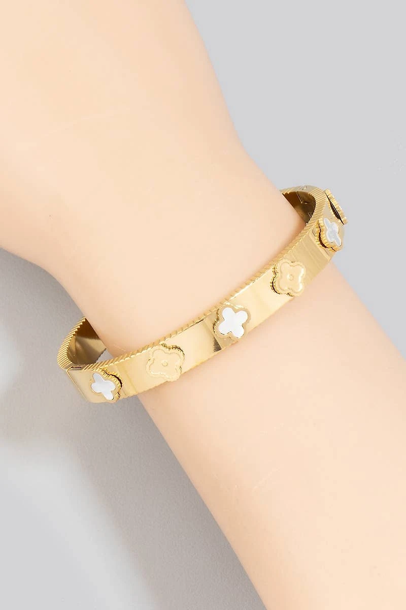 Stainless Steel Clover Station Hinge Bangle Bracelet