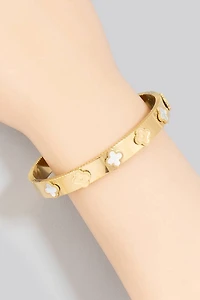 Stainless Steel Clover Station Hinge Bangle Bracelet