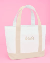 Beige Bride Embroidered Tote Bag
