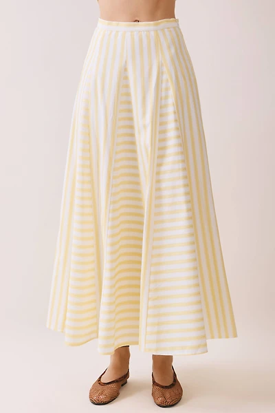 Yellow Striped Paneled Midi Skirt