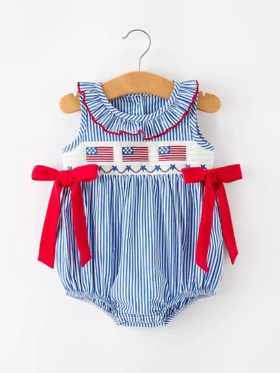 4th of July Plaid Smocked Romper