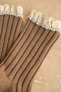 Mocha Crochet Trim Socks