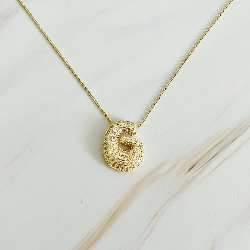 Crystal Bubble Initial Necklace: C