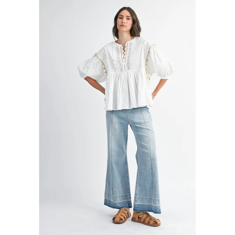 High-Rise Lt Denim Wide Leg Jean