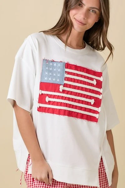 Top w/ American Flag Patchwork