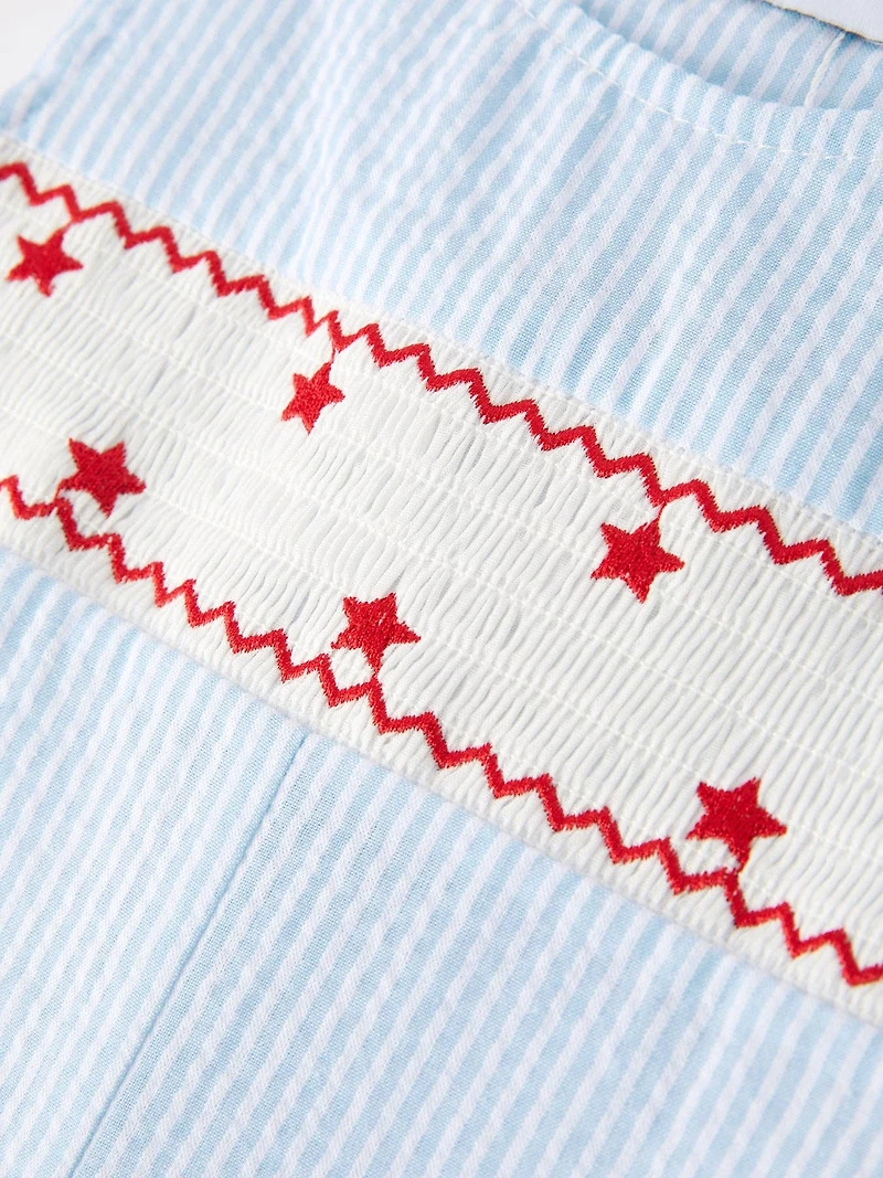 4th of july Star Embroidery Smock Boys Romper