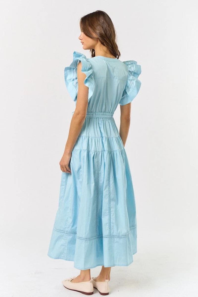Blue Ruffle Sleeve Maxi Dress