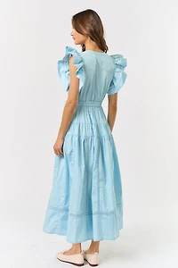 Blue Ruffle Sleeve Maxi Dress