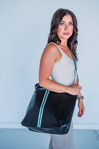 Black & Green Leather Tote