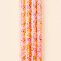 Pink Floral Tumbler Straw Set