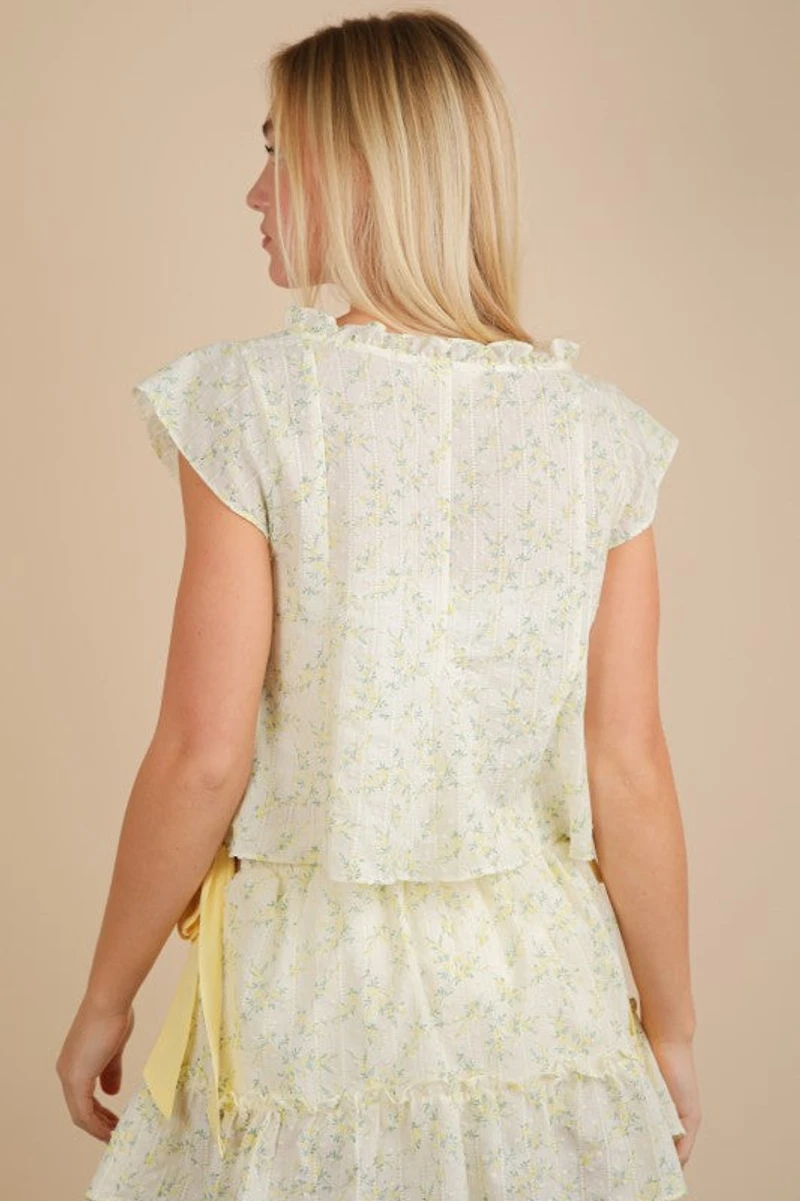 Yellow Floral Front Bow Top