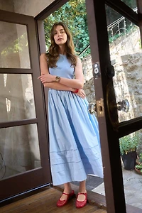 Blue Lace Contrast Midi Dress